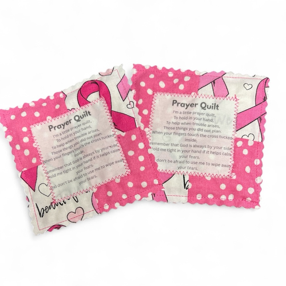 Hand Crafted Prayer Quilt Set of 2 with Uplifting Prayer and Wooden Cross Inside